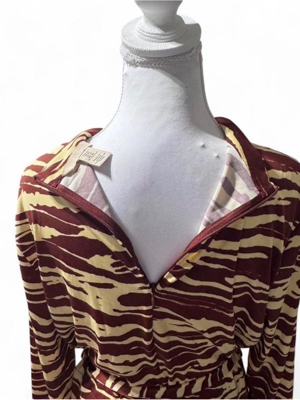 H&M Burgundy and Cream Zebra-Print Long Sleeve Maxi Dress XL - Picture 2 of 7